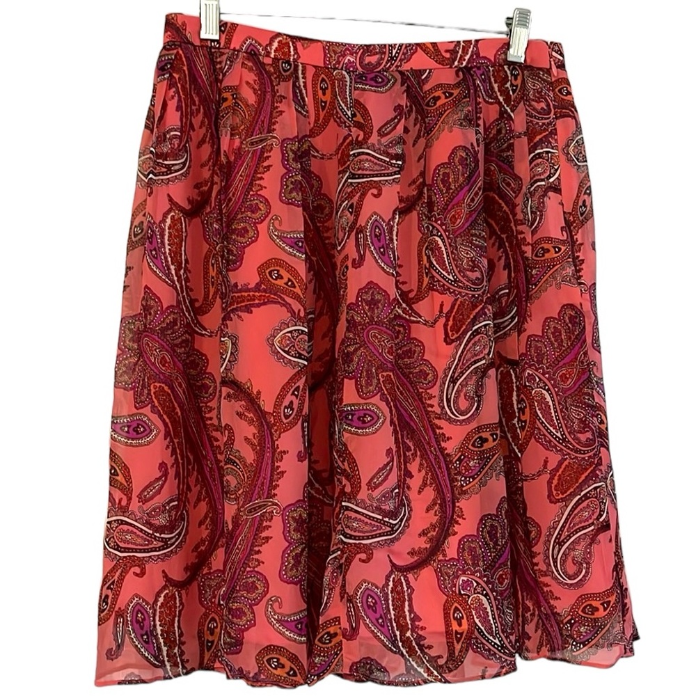 J. CREW SILK PLEATED MINI SKIRT WITH VIVID PAISLEY PRINT PINK SIZE 4 SMALL